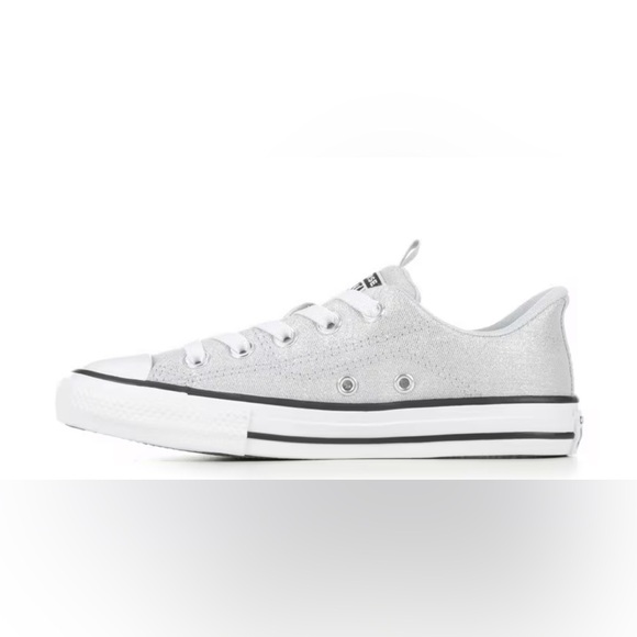 Converse Silver Sparkle Sneakers Low-Top Classic Design - Picture 1 of 6
